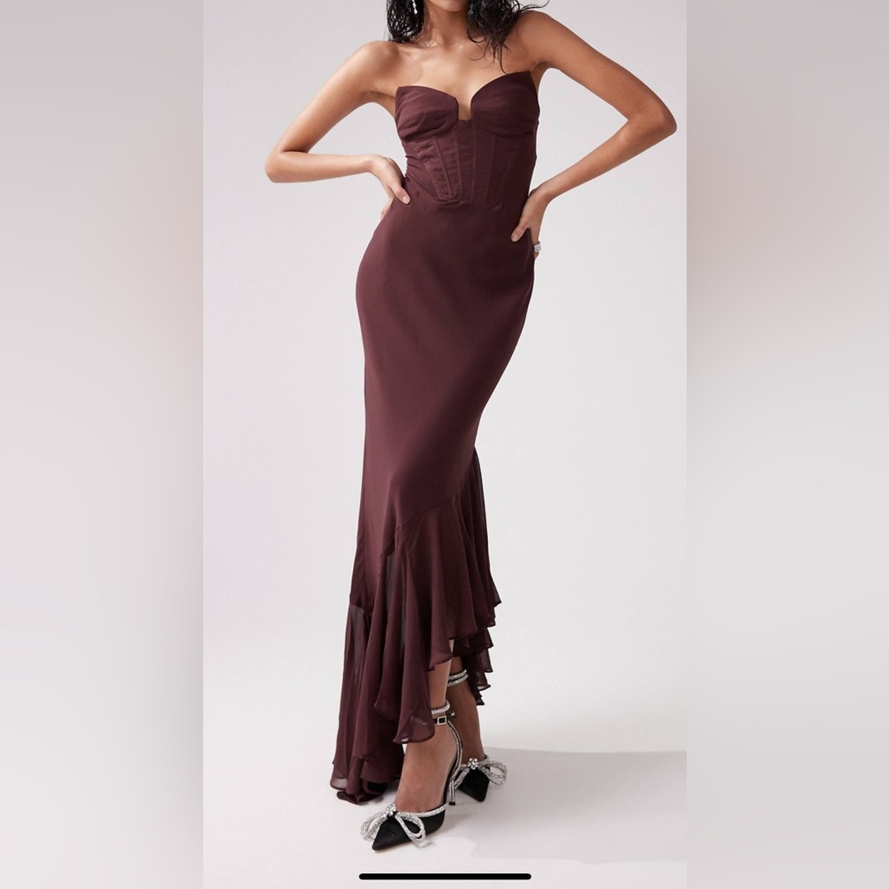 ASOS chiffon strapless brown dress